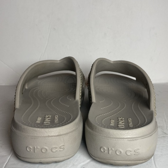 CROCS Gray Sloane Diamante Embellished Cross Strap Wedge Slide Sandals - Picture 4 of 8